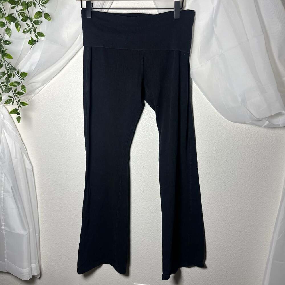 Y2K Vintage Fold Over Waist Flare Leg Yoga Pants Black